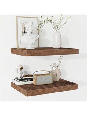 New Fun Memories Floating Shelves - 2 Pack 12 Inch Rustic Wooden Wall Shelves